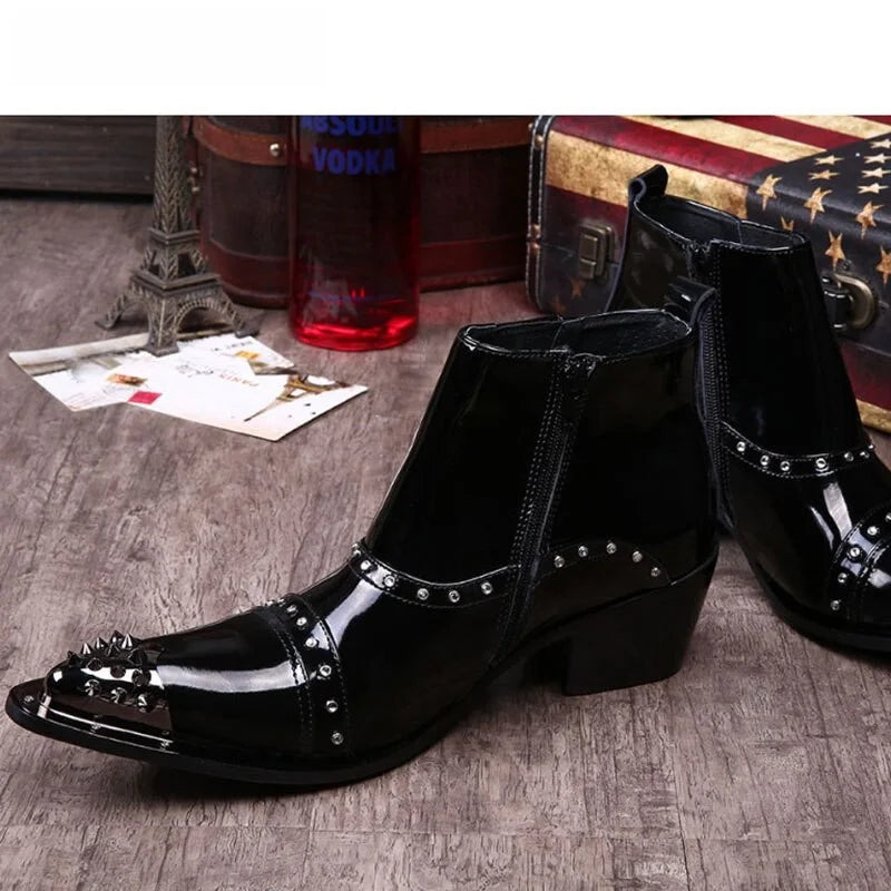 Men's Japanese Style Pointed Toe Genuine Leather Zipper Ankle Boots