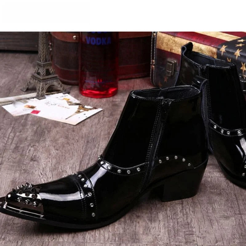 Men's Japanese Style Pointed Toe Genuine Leather Zipper Ankle Boots