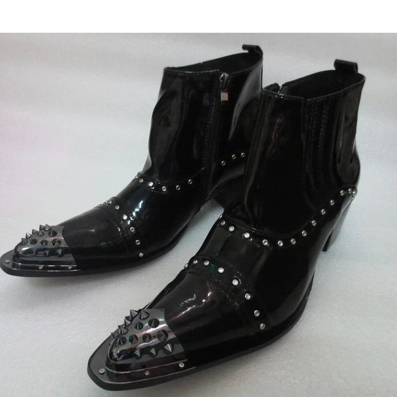 Men's Japanese Style Pointed Toe Genuine Leather Zipper Ankle Boots