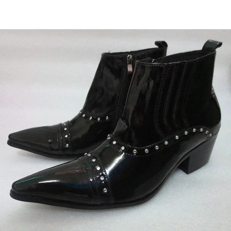 Men's Japanese Style Pointed Toe Genuine Leather Zipper Ankle Boots