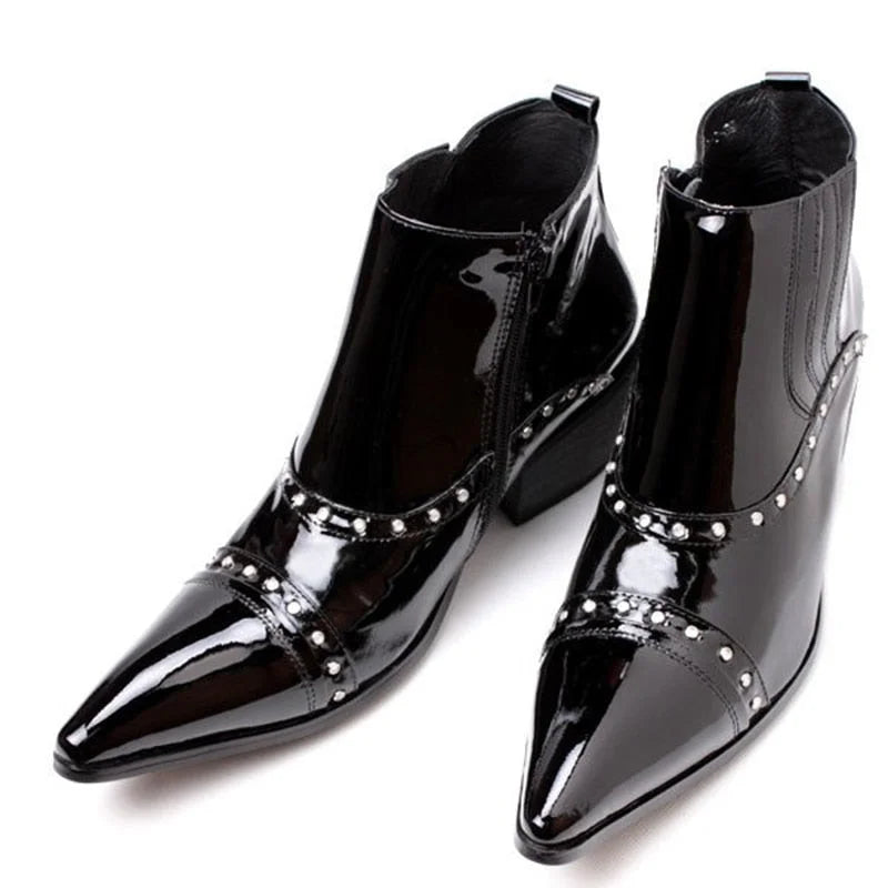 Men's Japanese Style Pointed Toe Genuine Leather Zipper Ankle Boots