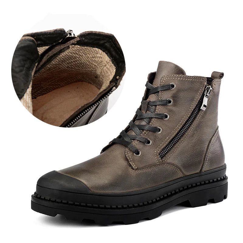 Men's Retro Casual Winter Super Warm Genuine Leather Ankle Snow Boots