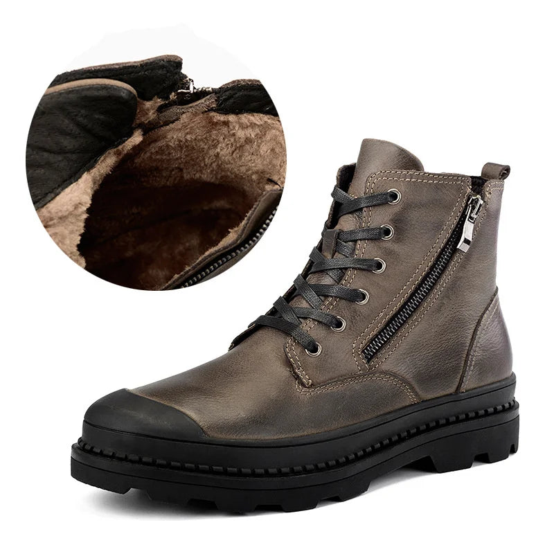 Men's Retro Casual Winter Super Warm Genuine Leather Ankle Snow Boots