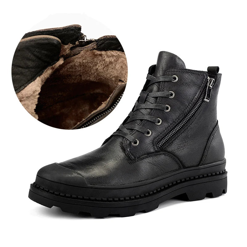 Men's Retro Casual Winter Super Warm Genuine Leather Ankle Snow Boots