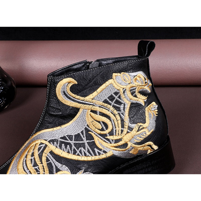 Men's Western Cowboy Pointed Toe Embroidery Motorcycle Ankle Boots