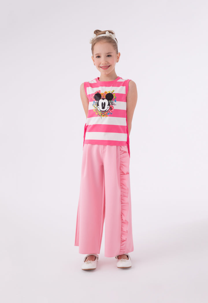 Mickey Mouse Striped Side Tassel Sleeveless T-Shirt