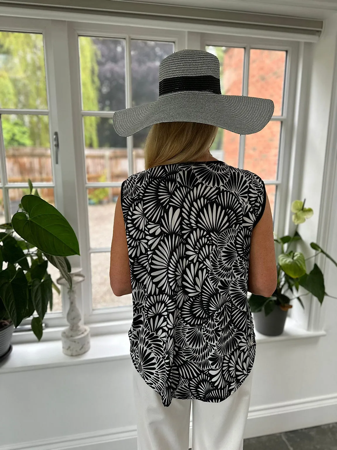 Monochrome Petal Pattern Diamante Vest Top Cassie