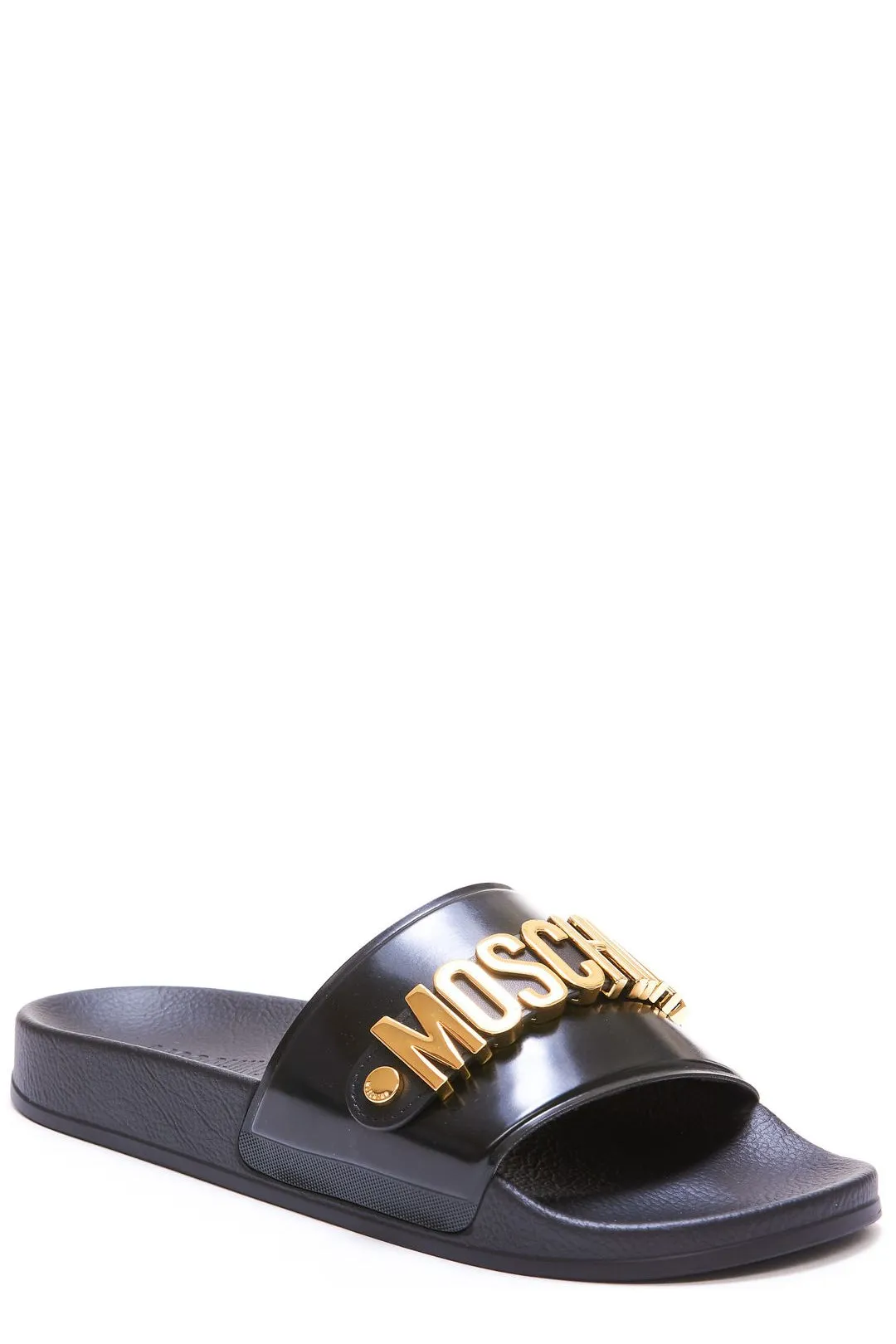 Moschino Logo Plaque Slip-On Sandals