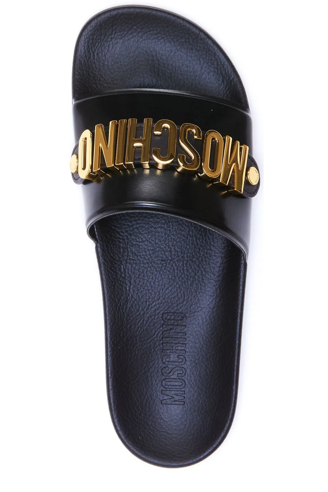 Moschino Logo Plaque Slip-On Sandals