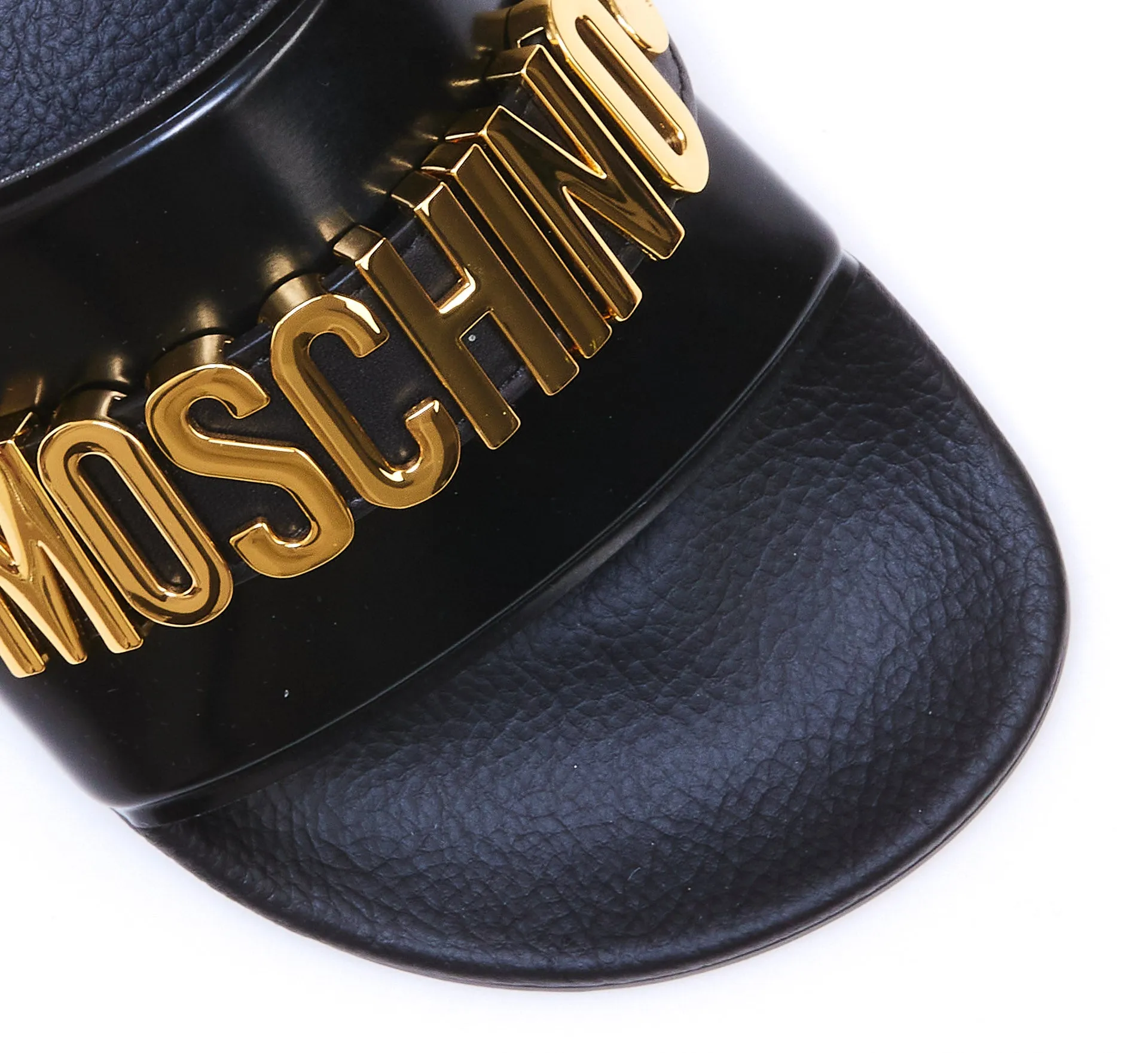 Moschino Logo Plaque Slip-On Sandals