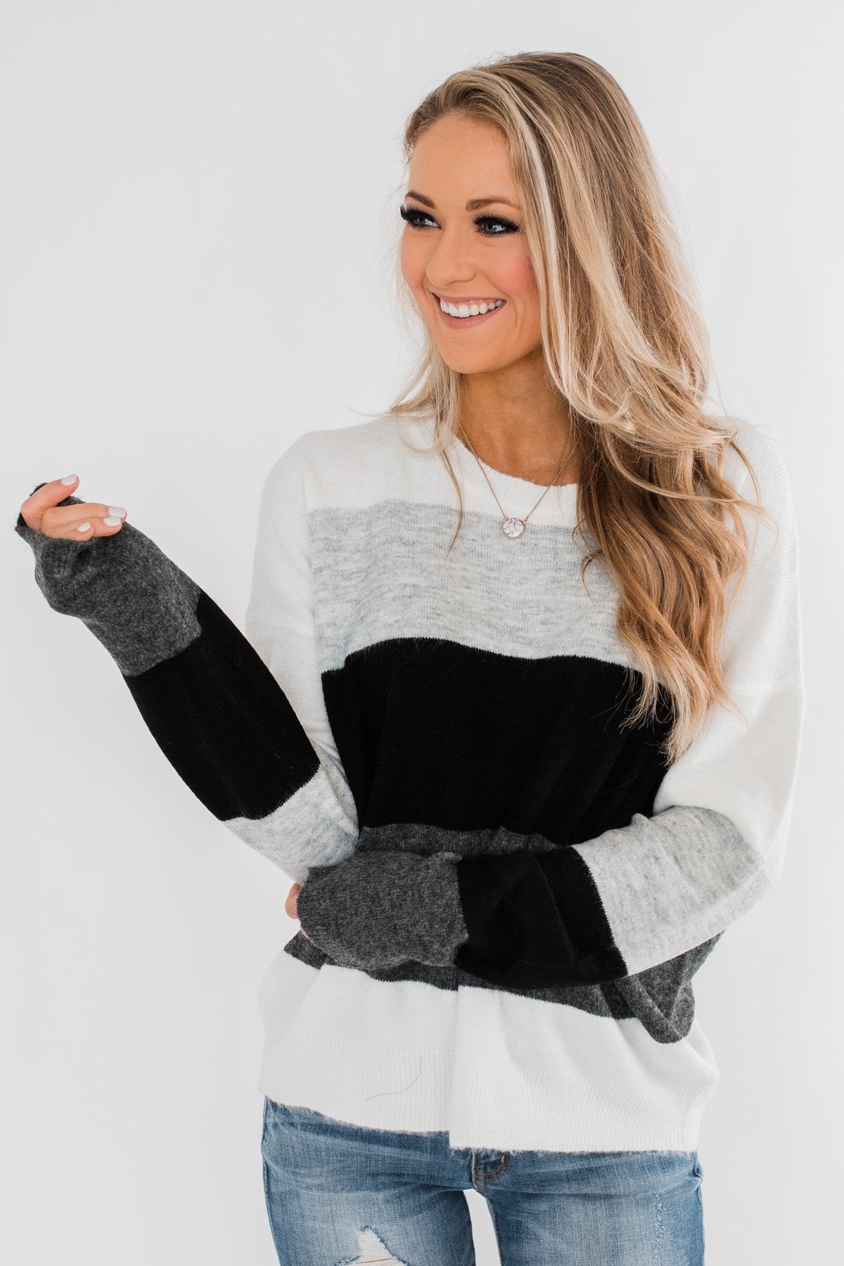 Mountain Getaway Color Block Sweater- Onyx Tones