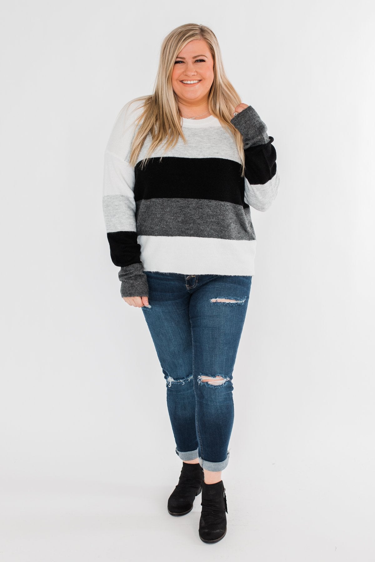 Mountain Getaway Color Block Sweater- Onyx Tones