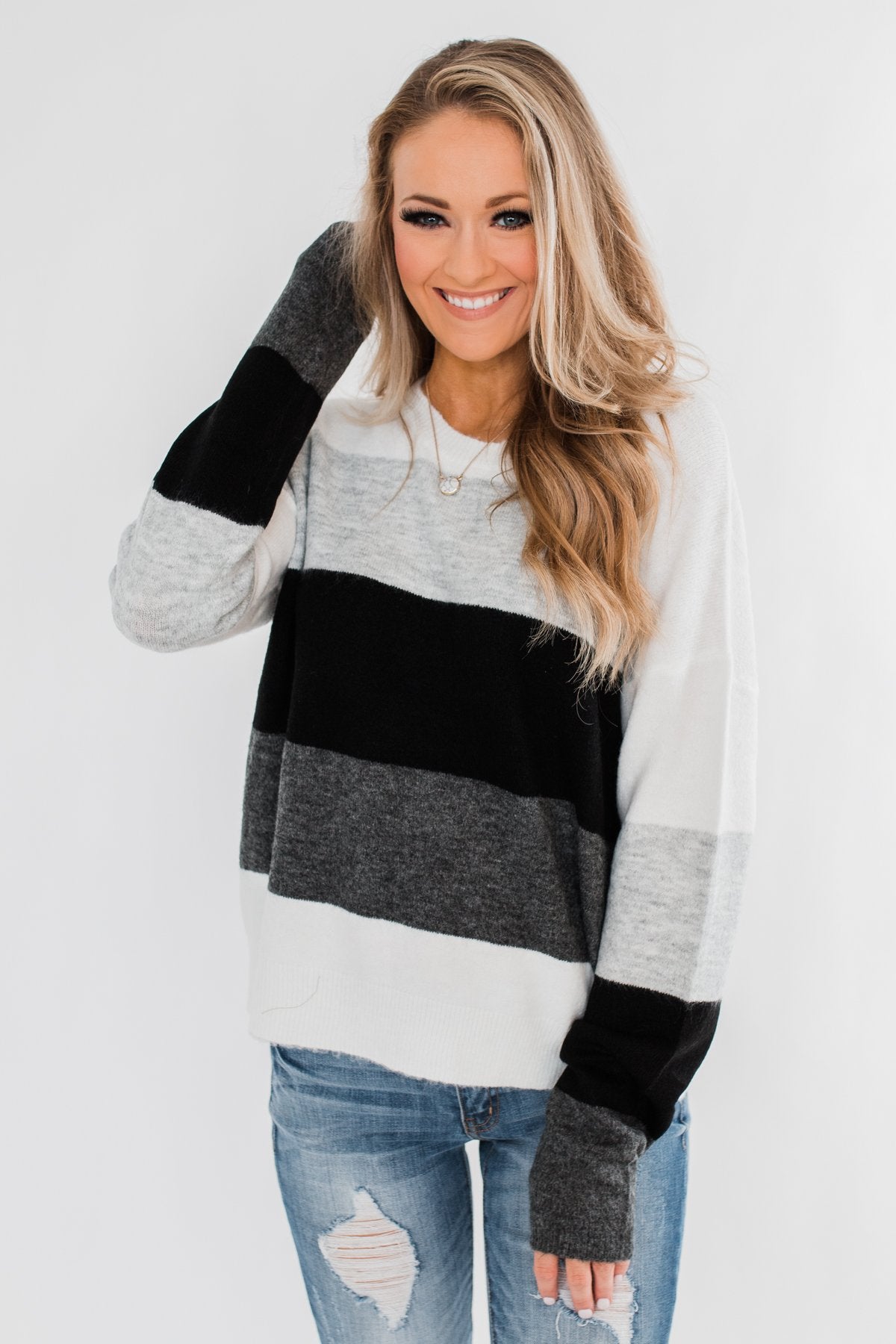 Mountain Getaway Color Block Sweater- Onyx Tones