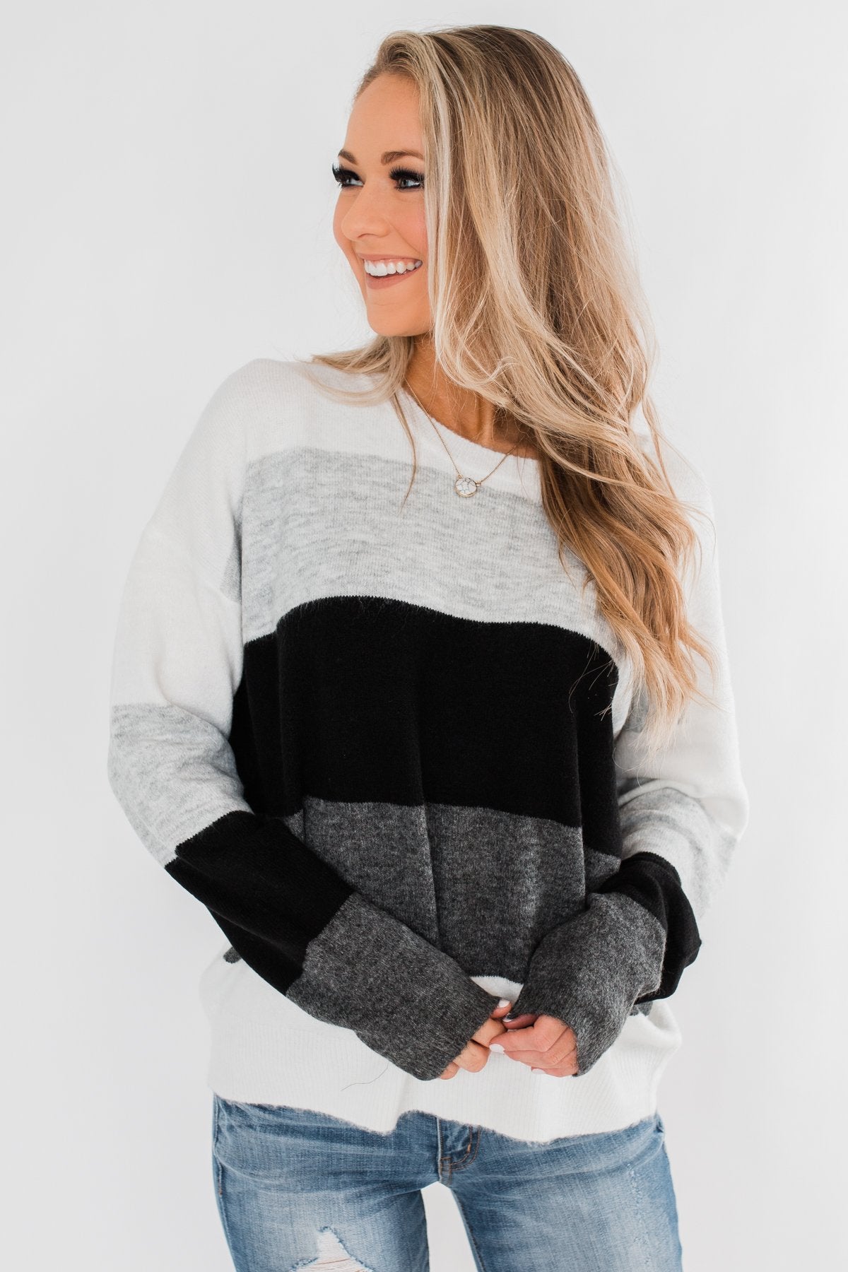 Mountain Getaway Color Block Sweater- Onyx Tones