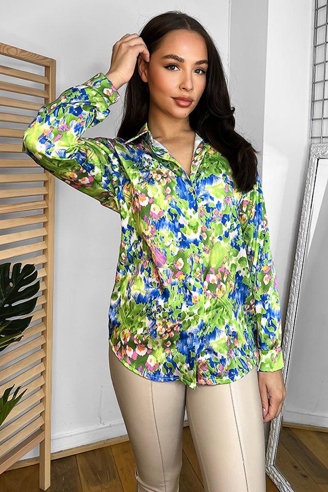 Multicolour Floral Watercolour Print Satin Shirt