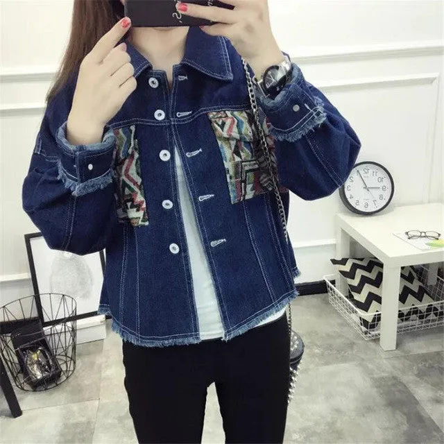 New Fashion Outwear Full Sleeve Turn-down Collar Coat Single Breasted Denim Jacket With Button Embroidery Streetwear 72023 GS