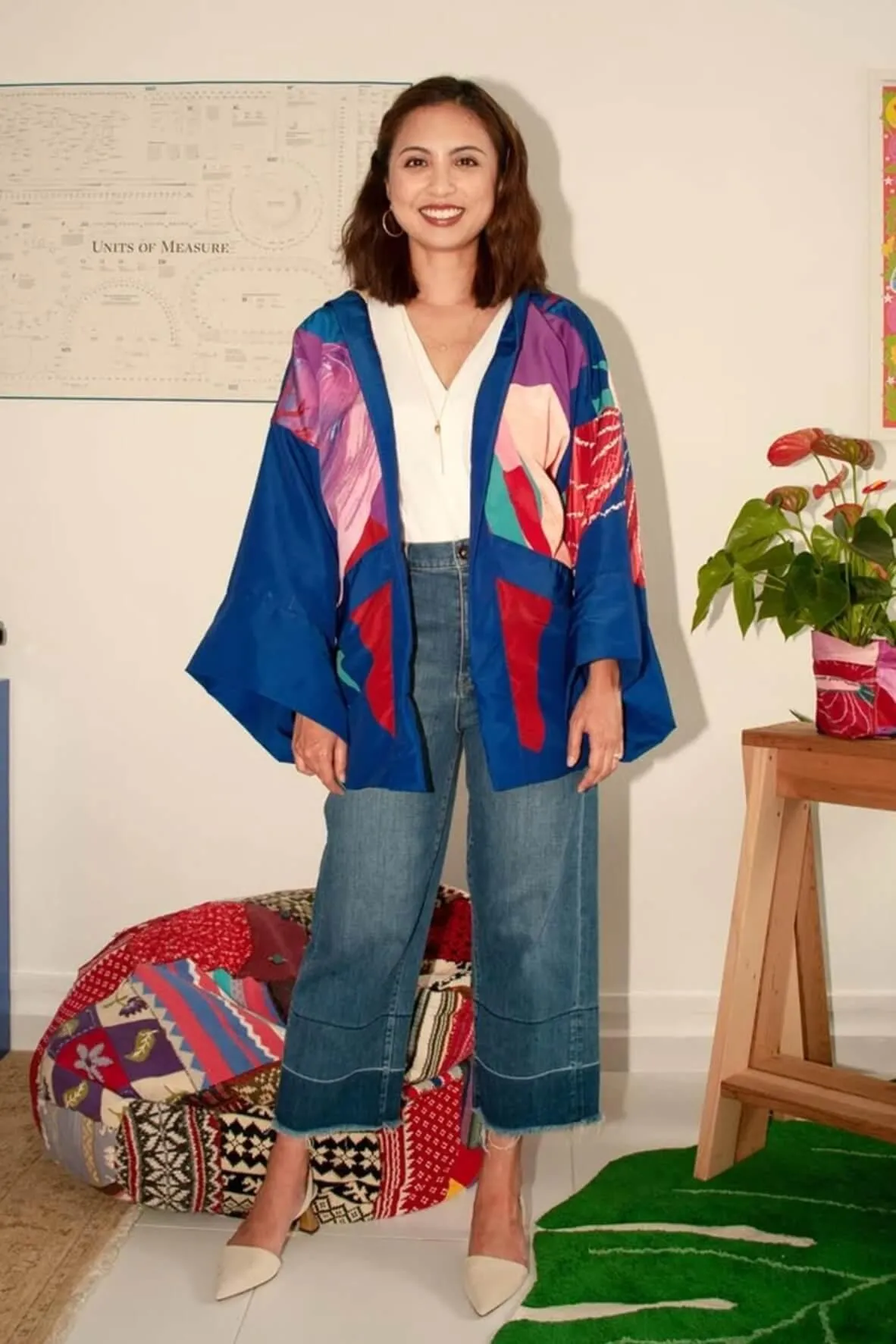 No Scrubs Kimono Outerwear in Blueberry Florist