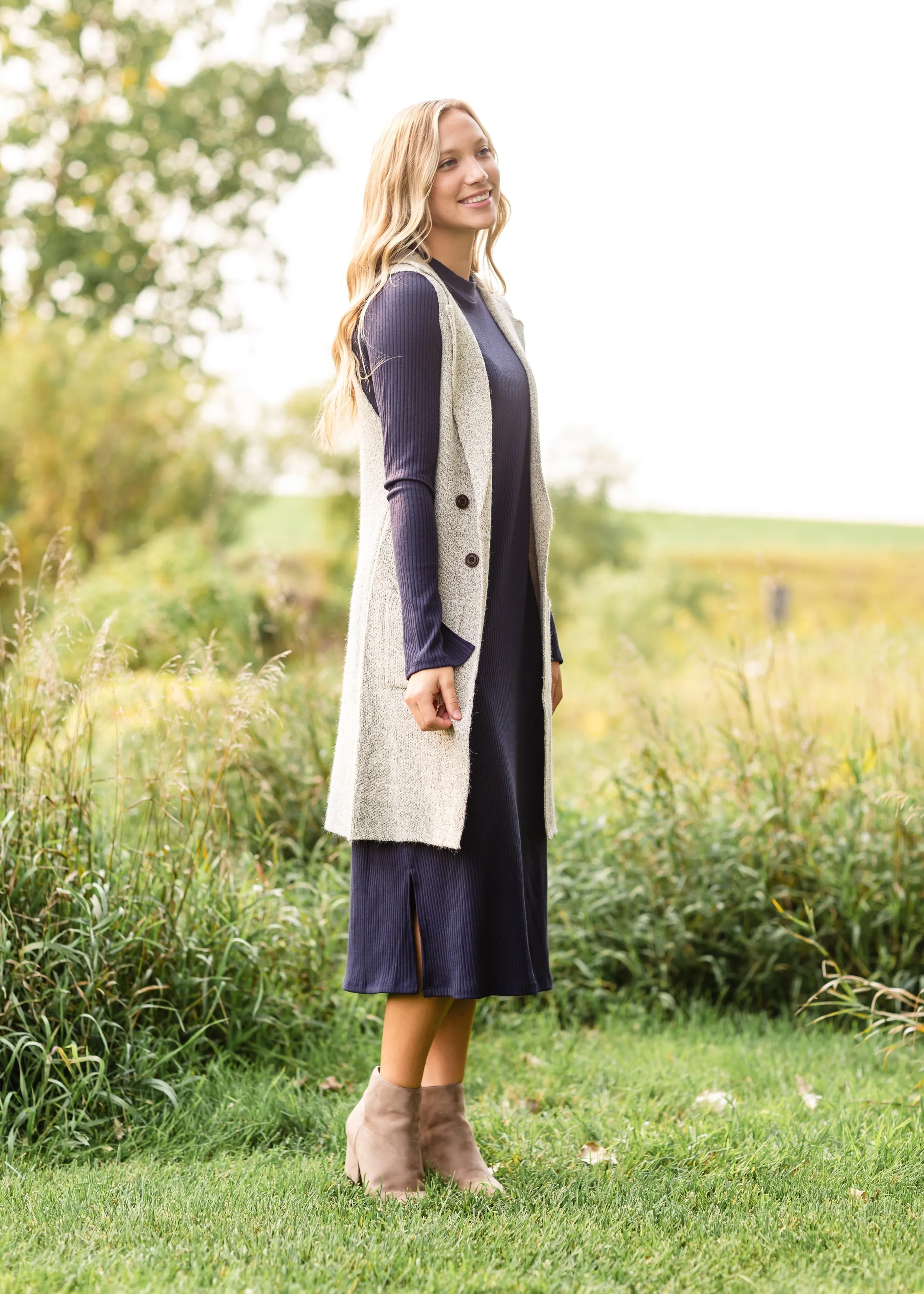 Oatmeal Long Knit Sweater Vest