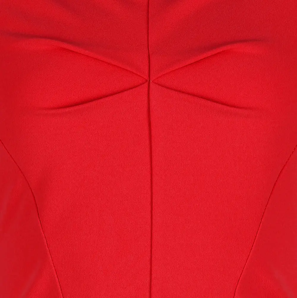 Red Notch Neck Cap Sleeve Bodycon Pencil Dress