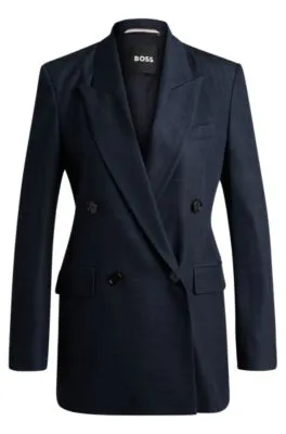 Regular-fit long-length jacket in denim-effect twill