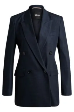 Regular-fit long-length jacket in denim-effect twill