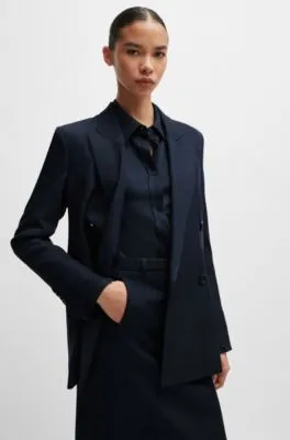 Regular-fit long-length jacket in denim-effect twill