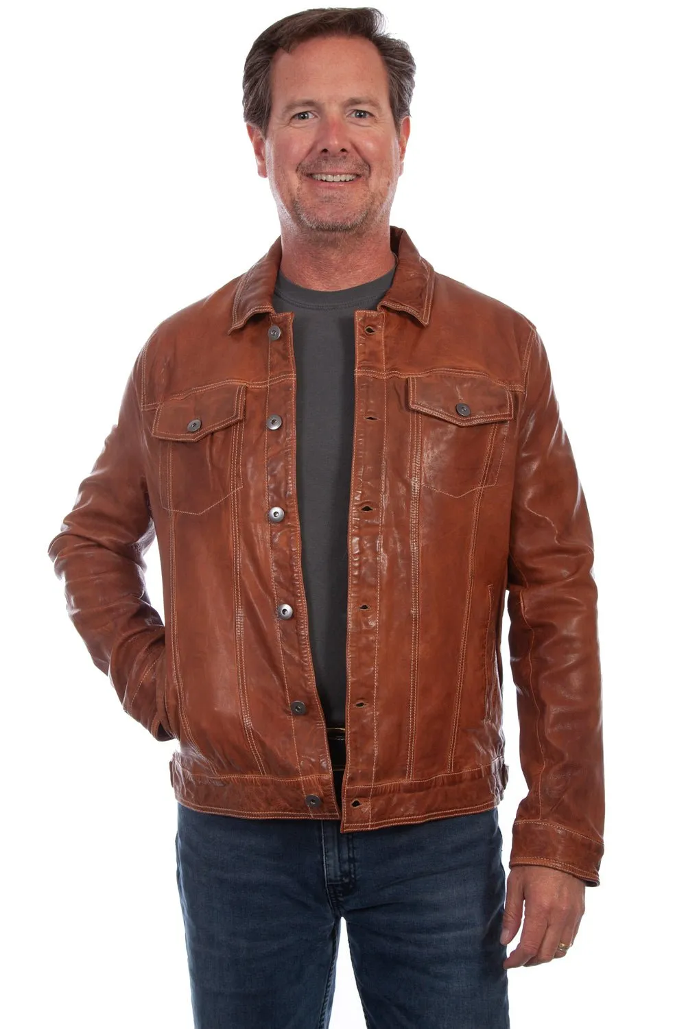 Scully Mens Tan Lamb Leather Washed Jean Jacket XL