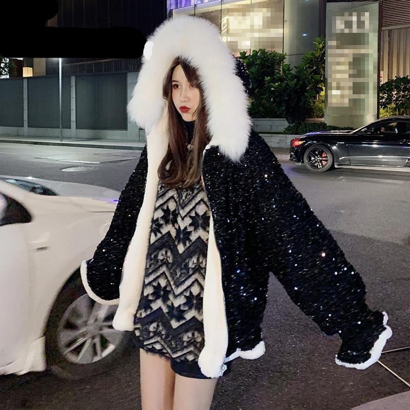 SEQUIN FLUFFY JACKET