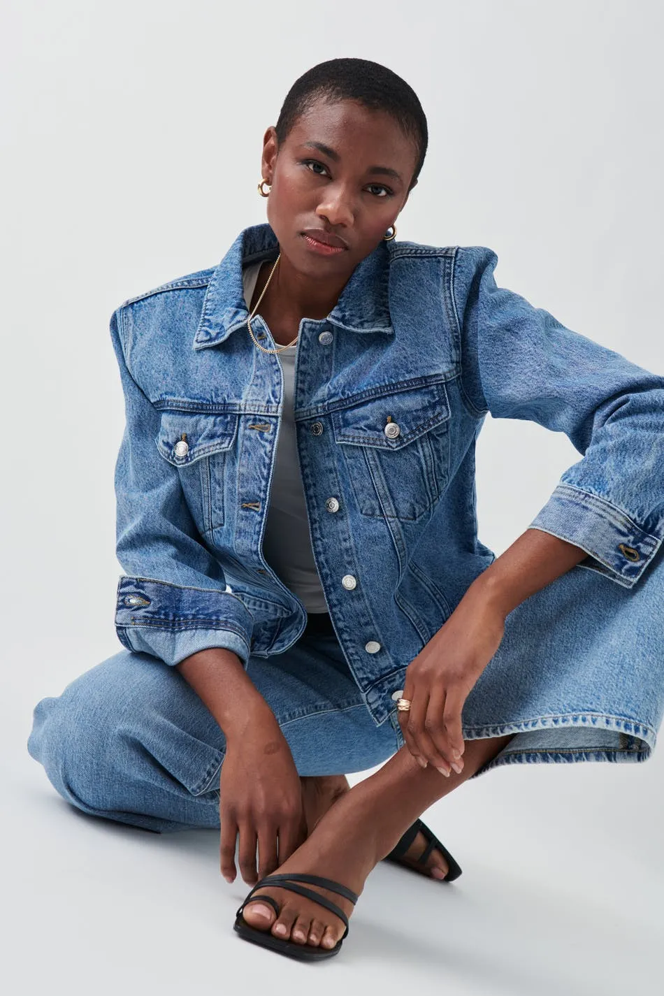 Shoulder padded denim jacket