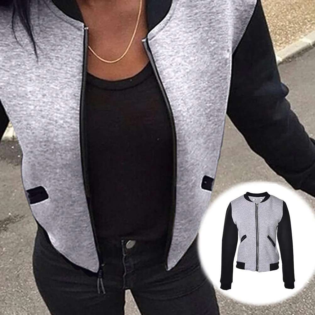 slim bomber baseball jacket women casual fall down coat women basic coats plus size outwear jackets SM6