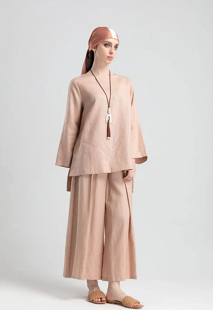 Solid Color Linen Wide Leg Pants