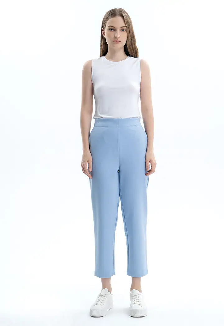 Solid Mid-Rise Pants with Pockets