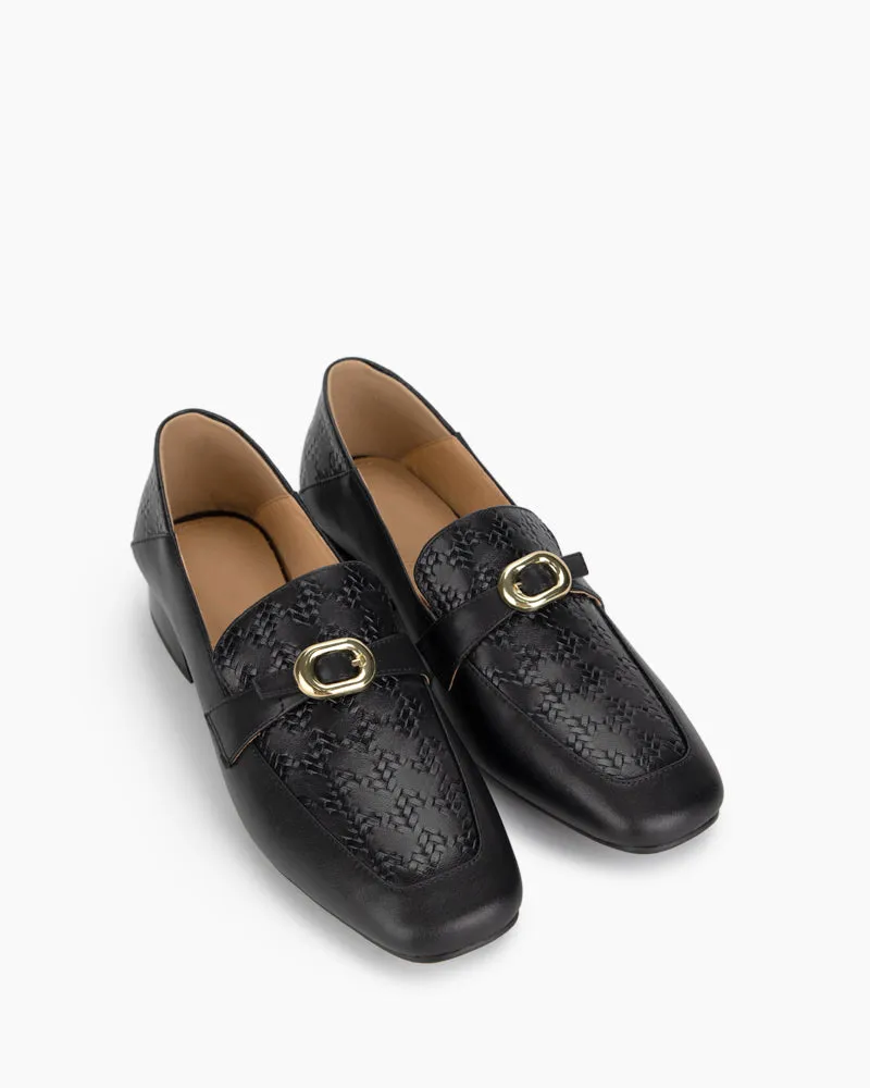 Splicing Slip-on Buckle Low Heels Loafers