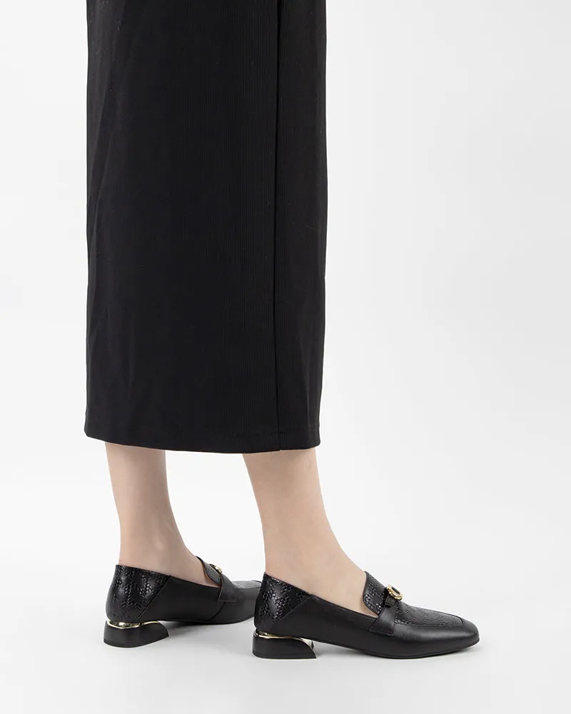 Splicing Slip-on Buckle Low Heels Loafers