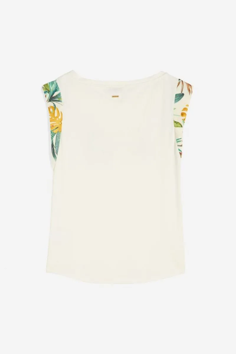 T-shirt in viscosa e grafica tropical donna Beige