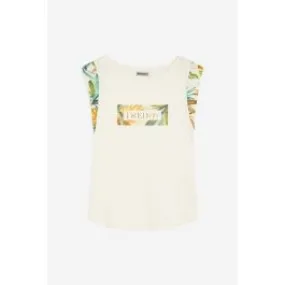 T-shirt in viscosa e grafica tropical donna Beige