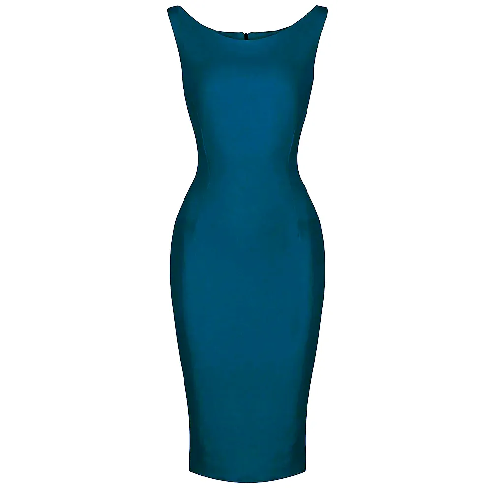 Teal Blue 40s Hollywood Style Sleeveless Bodycon Wiggle Dress