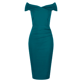 Teal Cap Sleeve Crossover Top Bardot Wiggle Dress