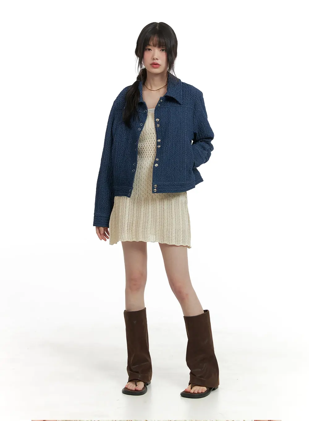 Textured Denim Button Jacket CA411