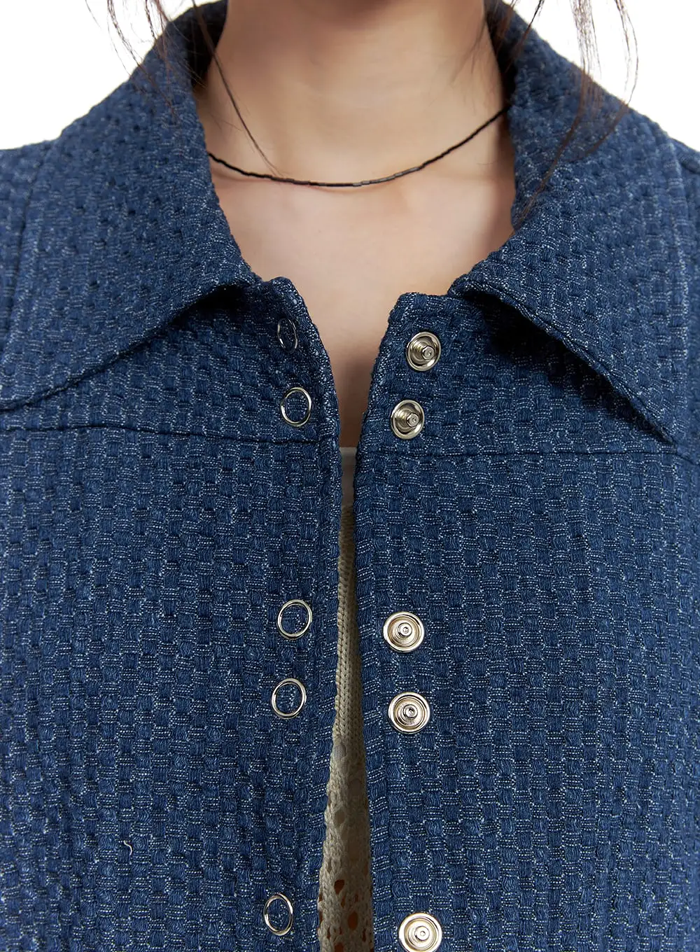 Textured Denim Button Jacket CA411