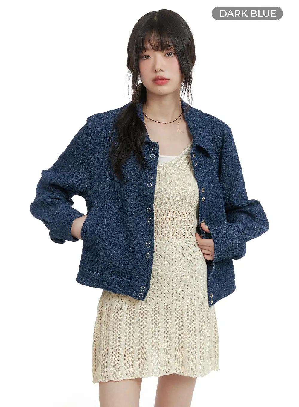 Textured Denim Button Jacket CA411