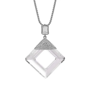 The lady queen Unique Swarovski clear square Frame crystal sweater chain necklace