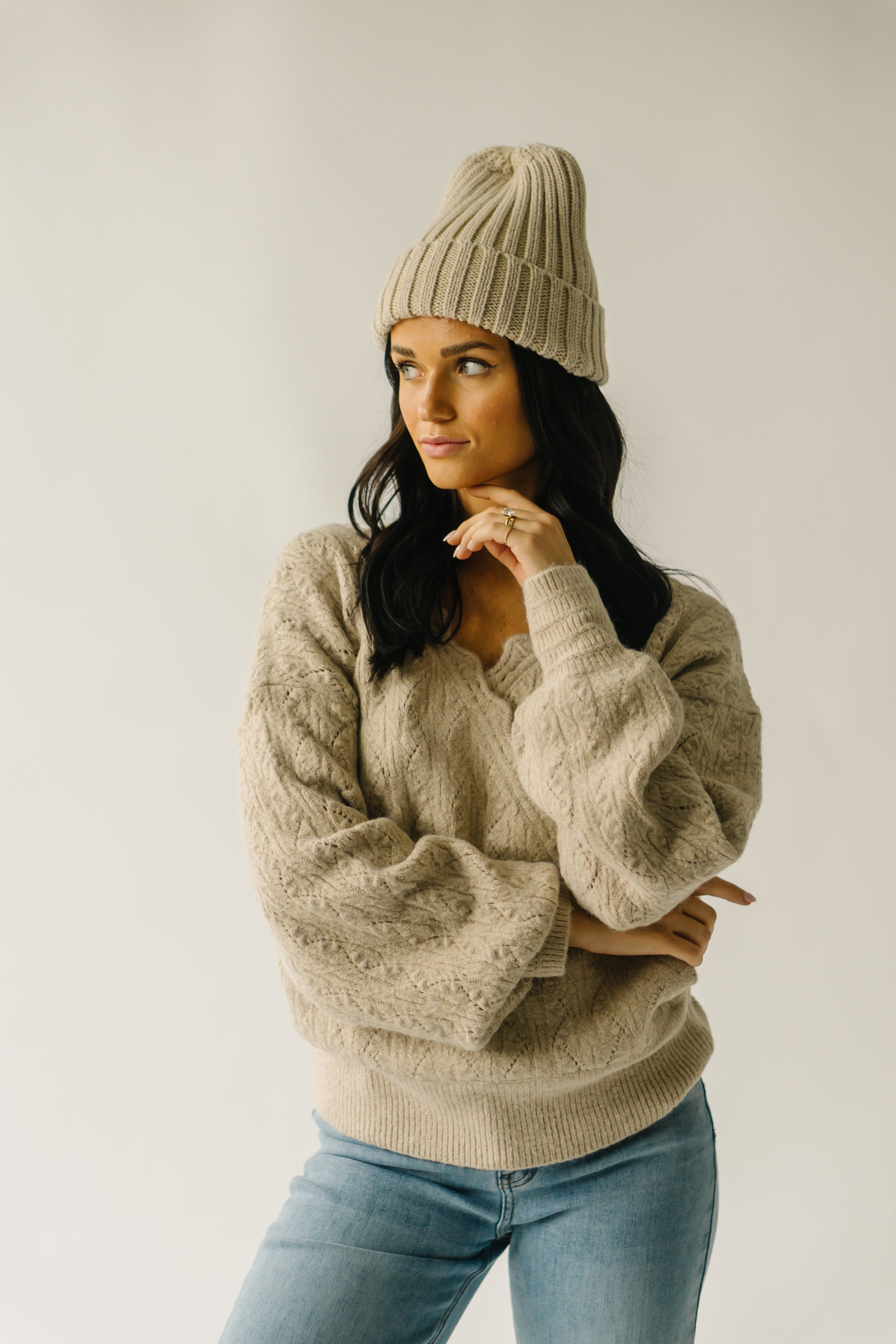 The Tagger Knit Wrap Sweater in Taupe