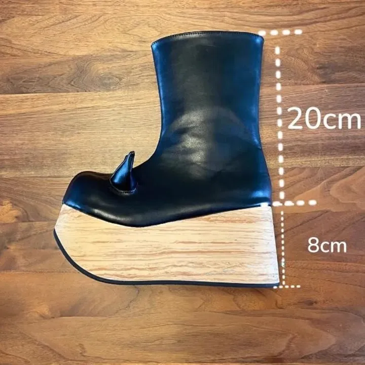 Unisex Synthetic Leather Wooden Platform Heel Cosplay Ankle Boots