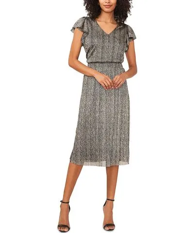 Vince Camuto Womens Midi Flutter Sleeve Wear To Work Dress