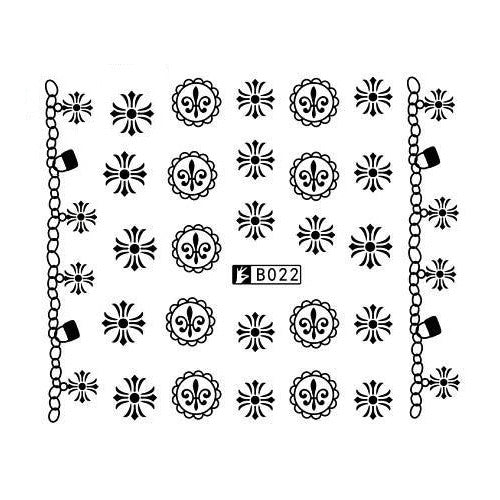 Water Transfer Decals, Crosses, Chain, Locks, Fleur De Lis, Black, Nail Art Sliders. B022