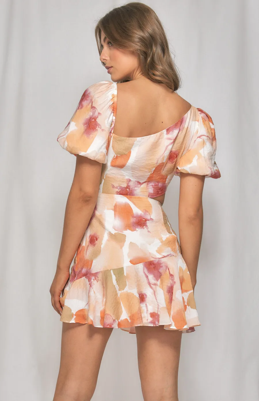 Watercolour Print Side Cut Out Detail Dress (WDR412A)