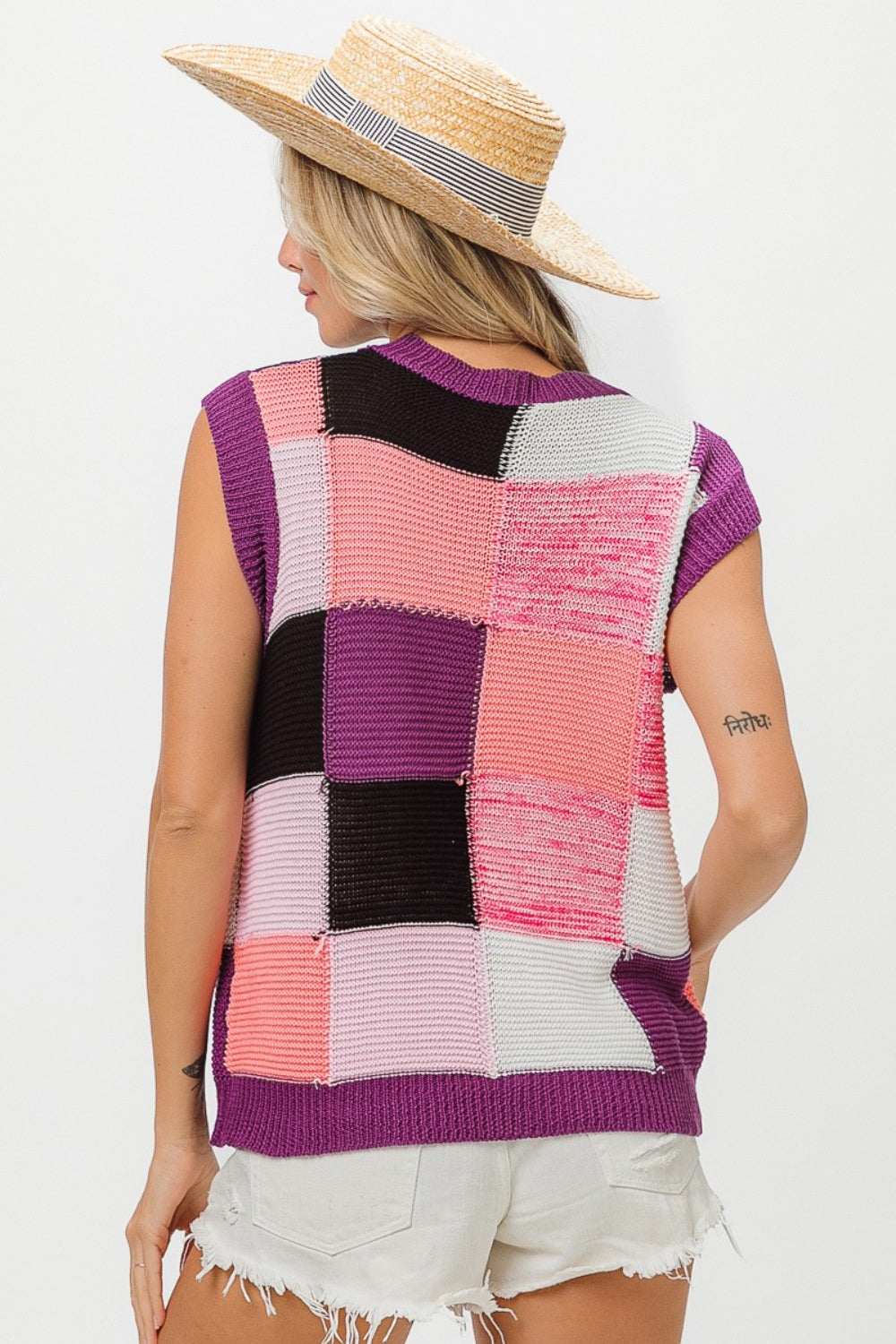 West Color Block Round Neck Sweater Vest