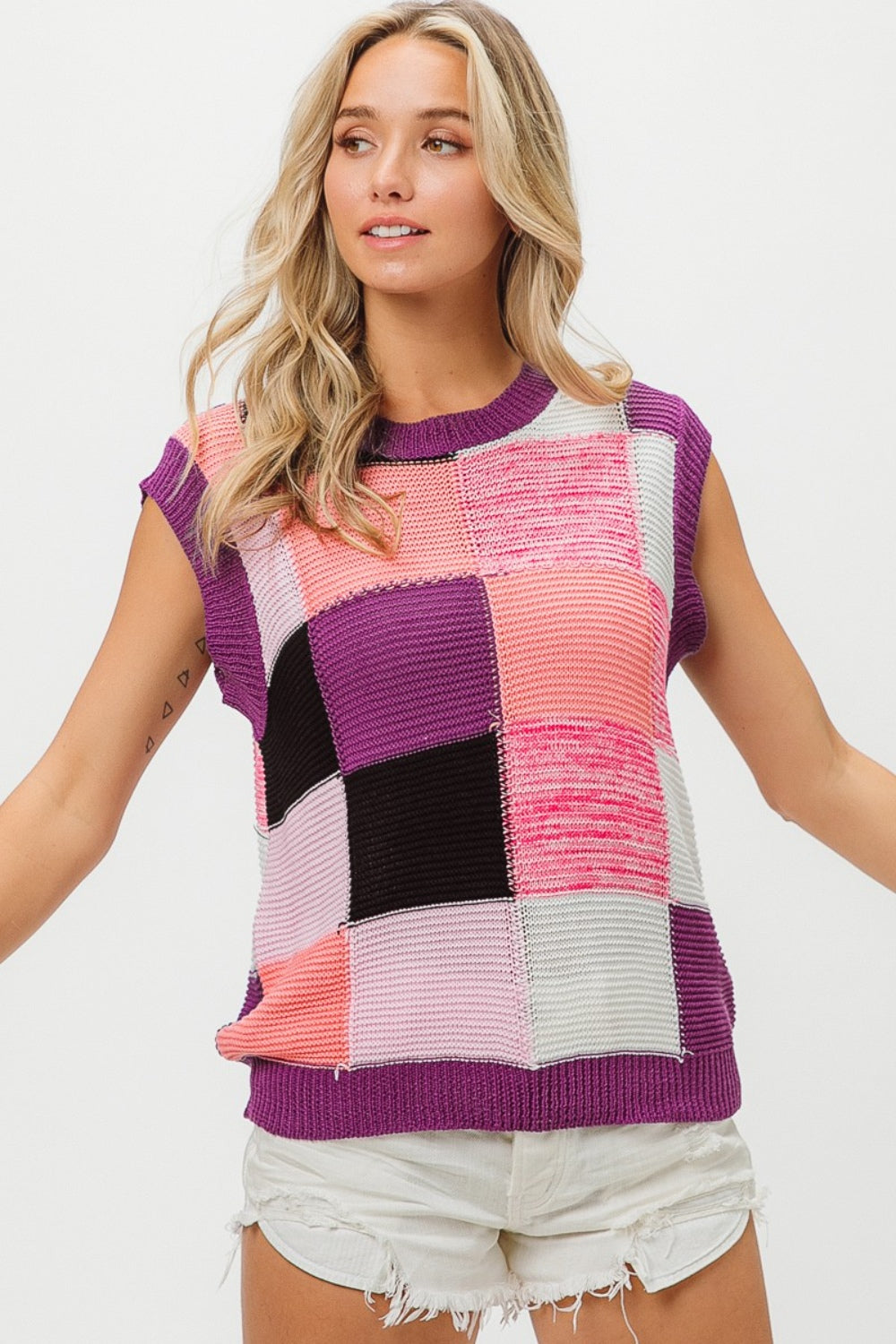 West Color Block Round Neck Sweater Vest