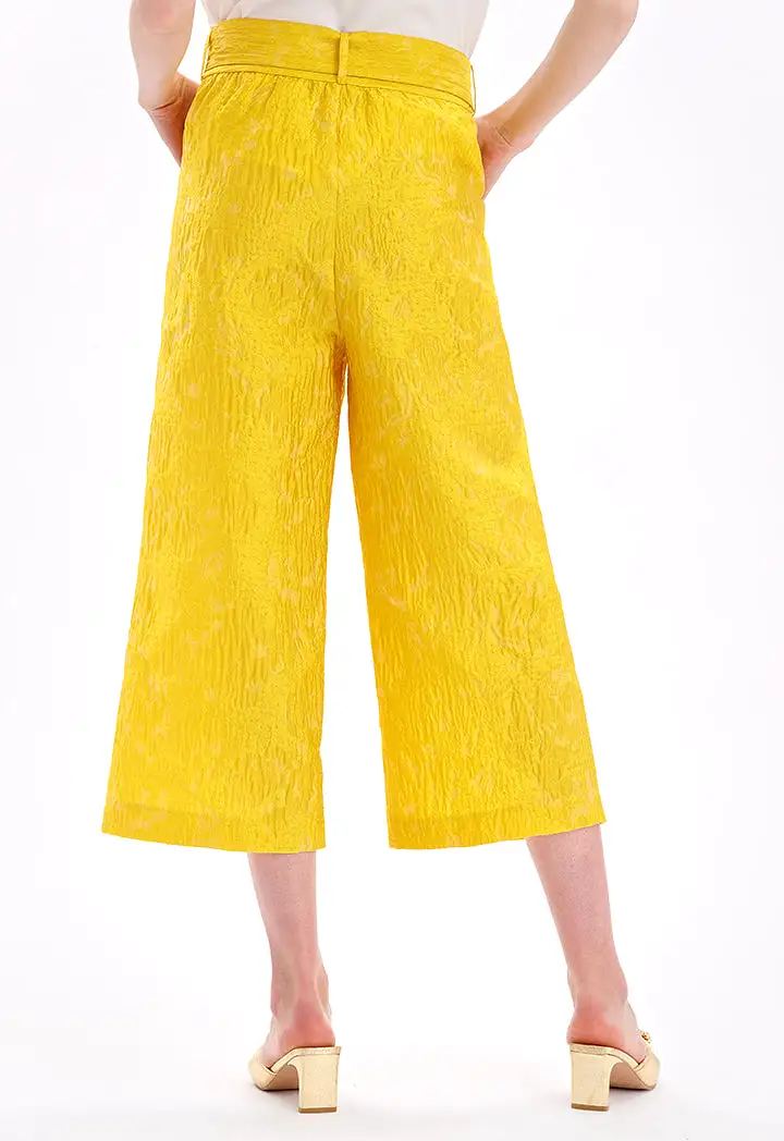 Wide Leg Jacquard Pants With Self-Fabric Belt